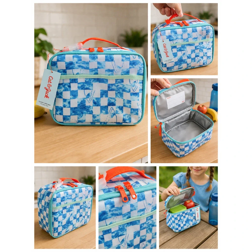 Cat & Jack Insulated Kids Lunch Box – Blue Checkered Shark